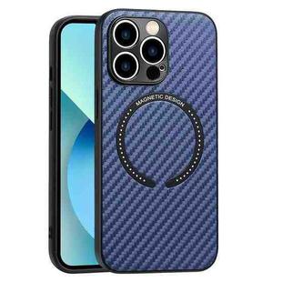 For iPhone 14 Plus Carbon Fiber Texture MagSafe Magnetic Phone Case (Blue)