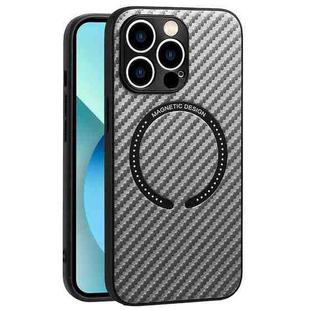 For iPhone 14 Plus MagSafe Magnetic Carbon Fiber Texture Phone Case (Silver Grey)