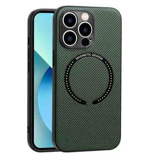 For iPhone 14 Plus MagSafe Magnetic Carbon Fiber Texture Phone Case (Dark Green)