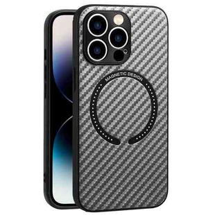 For iPhone 14 Pro MagSafe Magnetic Carbon Fiber Texture Phone Case(Silver Grey)
