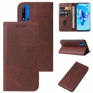 For Huawei Nova 5i Magnetic Closure Leather Phone Case(Brown)