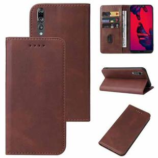 For Huawei P20 Magnetic Closure Leather Phone Case(Brown)