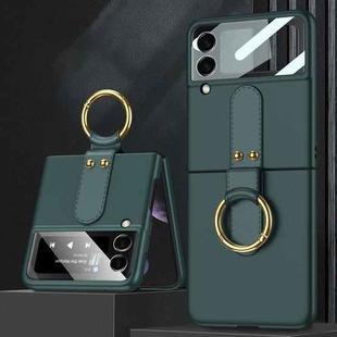 For Samsung Galaxy Z Flip4 GKK Ultra-thin PC Full Coverage Phone Flip Case with Ring Holder(Dark Green)