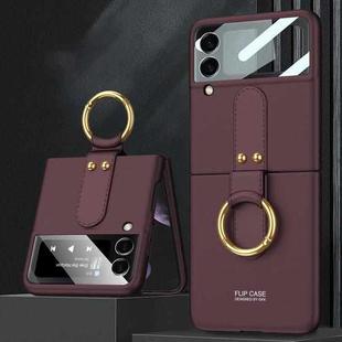 For Samsung Galaxy Z Flip4 GKK Ultra-thin PC Full Coverage Phone Flip Case with Ring Holder(Wine Red)