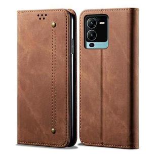 For vivo V25 Pro Denim Texture Casual Style Flip Leather Phone Case(Brown)