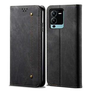 For vivo V25 Pro Denim Texture Casual Style Flip Leather Phone Case(Black)