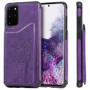 For Galaxy S20 Plus Cat Tree Embossing Pattern Shockproof Protective Case with Card Slots & Photo Frame(Purple)