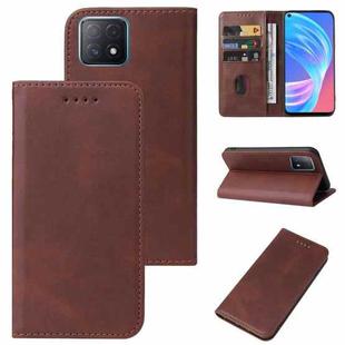 For OPPO A73 5G Magnetic Closure Leather Phone Case(Brown)