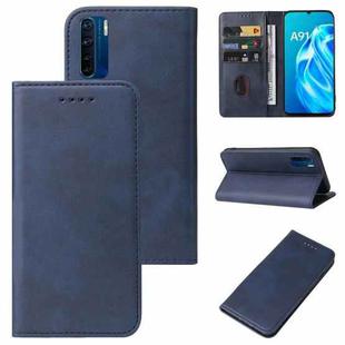 For OPPO A91 Magnetic Closure Leather Phone Case(Blue)