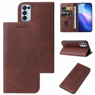 For OPPO Reno5 4G Magnetic Closure Leather Phone Case(Brown)