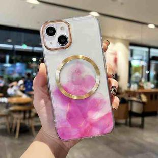 For iPhone 14 Plus Marble MagSafe Clear Phone Case (Rose Red)