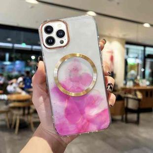 For iPhone 14 Pro Max Marble MagSafe Clear Phone Case (Rose Red)