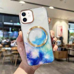 For iPhone 12 Marble MagSafe Clear Phone Case(Blue)