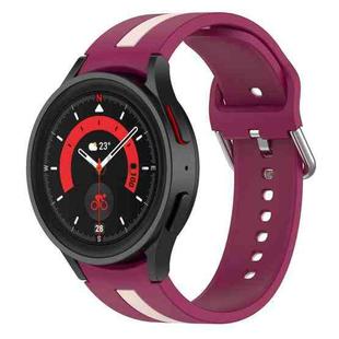 For Samsung Galaxy Watch5 / Watch5 Pro Two-color Stripe Silicone Watch Band(Wine Red Pink)