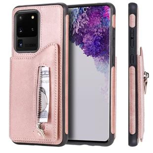 For Galaxy S20 Ultra Solid Color Double Buckle Zipper Shockproof Protective Case(Rose Gold)