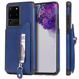 For Galaxy S20 Ultra Solid Color Double Buckle Zipper Shockproof Protective Case(Blue)
