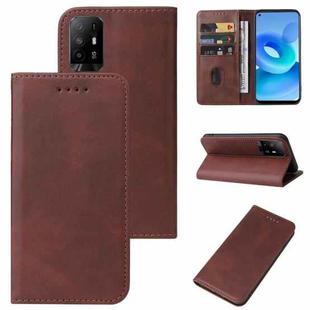 For OPPO A95 5G Magnetic Closure Leather Phone Case(Brown)