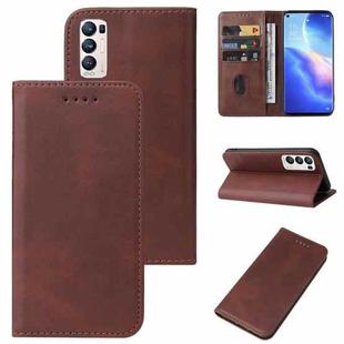 For OPPO Reno5 Pro+ Magnetic Closure Leather Phone Case(Brown)