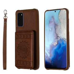 For Galaxy S20 Sun Flower Pattern Embossed Horizontal Drop-proof Mobile Phone Case with Card Slots & Wallet & Photo Holder & Stand Function(Coffee)