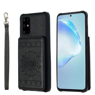 For Galaxy S20+ Sun Flower Pattern Embossed Horizontal Drop-proof Mobile Phone Case with Card Slots & Wallet & Photo Holder & Stand Function(Black)