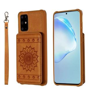 For Galaxy S20+ Sun Flower Pattern Embossed Horizontal Drop-proof Mobile Phone Case with Card Slots & Wallet & Photo Holder & Stand Function(Brown)