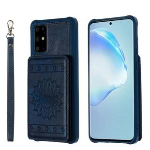 For Galaxy S20+ Sun Flower Pattern Embossed Horizontal Drop-proof Mobile Phone Case with Card Slots & Wallet & Photo Holder & Stand Function(Blue)