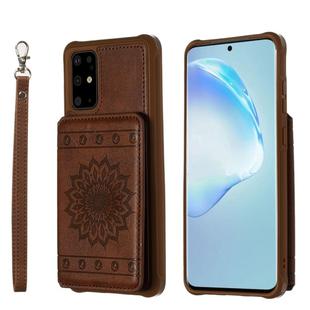 For Galaxy S20+ Sun Flower Pattern Embossed Horizontal Drop-proof Mobile Phone Case with Card Slots & Wallet & Photo Holder & Stand Function(Coffee)