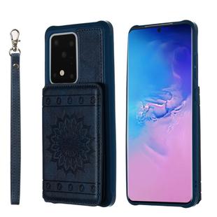 For Galaxy S20 Ultra Sun Flower Pattern Embossed Horizontal Drop-proof Mobile Phone Case with Card Slots & Wallet & Photo Holder & Stand Function(Blue)