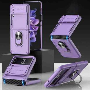 For Samsung Galaxy Z Flip4 GKK Carbon Brazing Pattern Shockproof Armor PC Phone Case with Ring Holder(Purple)