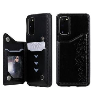 For Galaxy S20 Six Cats Embossing Pattern Shockproof Protective Case with Card Slots & Photo Frame(Black)