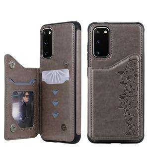 For Galaxy S20 Six Cats Embossing Pattern Shockproof Protective Case with Card Slots & Photo Frame(Grey)
