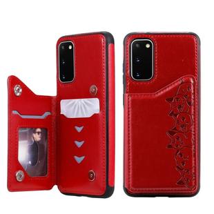 For Galaxy S20 Six Cats Embossing Pattern Shockproof Protective Case with Card Slots & Photo Frame(Red)