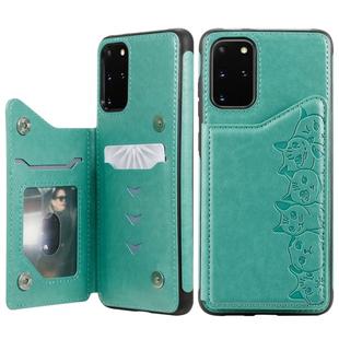 For Galaxy S20 Plus Six Cats Embossing Pattern Shockproof Protective Case with Card Slots & Photo Frame(Green)