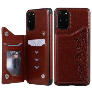 For Galaxy S20 Plus Six Cats Embossing Pattern Shockproof Protective Case with Card Slots & Photo Frame(Brown)