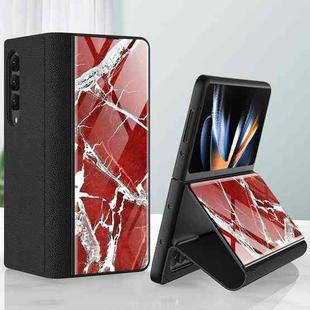 For Samsung Galaxy Z Fold4 GKK Marble Pattern Electroplating Tempered Glass Leather Case(Marble 02)