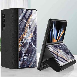 For Samsung Galaxy Z Fold4 GKK Marble Pattern Electroplating Tempered Glass Leather Case(Marble 03)