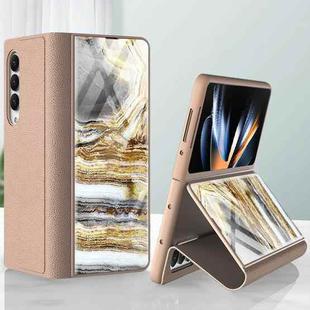 For Samsung Galaxy Z Fold4 GKK Marble Pattern Electroplating Tempered Glass Leather Case(Marble 05)