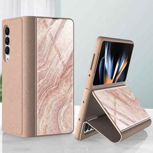 For Samsung Galaxy Z Fold4 GKK Marble Pattern Electroplating Tempered Glass Leather Case(Marble 06)
