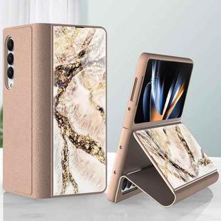 For Samsung Galaxy Z Fold4 GKK Marble Pattern Electroplating Tempered Glass Leather Case(Marble 09)