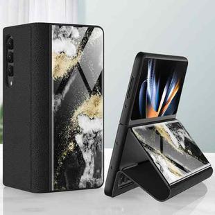 For Samsung Galaxy Z Fold4 GKK Marble Pattern Electroplating Tempered Glass Leather Case(Marble 12)