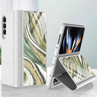 For Samsung Galaxy Z Fold4 GKK Marble Pattern Electroplating Tempered Glass Leather Case(Marble 13)