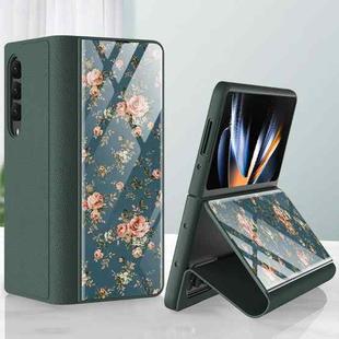 For Samsung Galaxy Z Fold4 GKK Floral Pattern Electroplating Tempered Glass Leather Case(Flower 04)