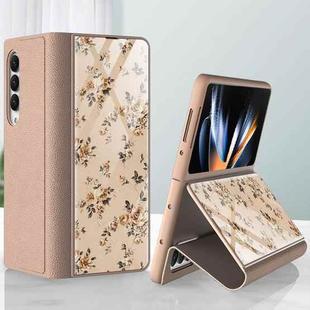 For Samsung Galaxy Z Fold4 GKK Floral Pattern Electroplating Tempered Glass Leather Case(Flower 05)