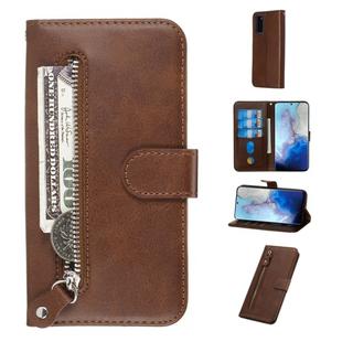 For Galaxy S20 Fashion Calf Texture Zipper Horizontal Flip Leather Case with Stand & Card Slots & Wallet Function(Brown)