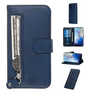 For Galaxy S20 Fashion Calf Texture Zipper Horizontal Flip Leather Case with Stand & Card Slots & Wallet Function(Blue)