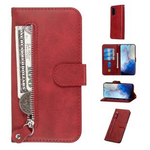 For Galaxy S20 Fashion Calf Texture Zipper Horizontal Flip Leather Case with Stand & Card Slots & Wallet Function(Red)
