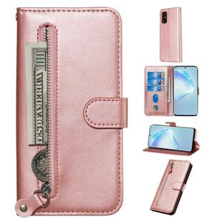 For Galaxy S20+ Fashion Calf Texture Zipper Horizontal Flip Leather Case with Stand & Card Slots & Wallet Function(Rose Gold)