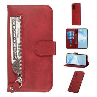 For Galaxy S20+ Fashion Calf Texture Zipper Horizontal Flip Leather Case with Stand & Card Slots & Wallet Function(Red)