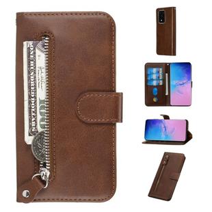 For Galaxy S20 Ultra Fashion Calf Texture Zipper Horizontal Flip Leather Case with Stand & Card Slots & Wallet Function(Brown)
