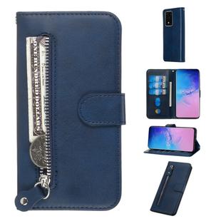 For Galaxy S20 Ultra Fashion Calf Texture Zipper Horizontal Flip Leather Case with Stand & Card Slots & Wallet Function(Blue)